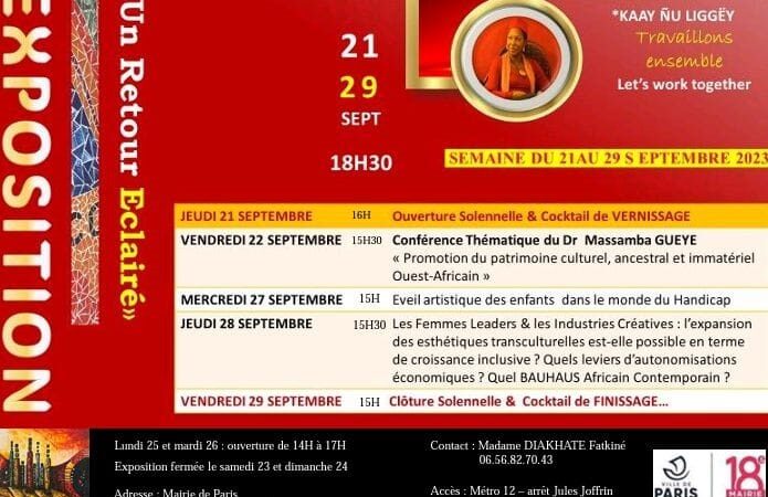 Fatou kine Diakhaté fait son retour éclairé-Exposition*arts plastiques- à la Mairie du 18 ème à Paris du jeudi 22/9 au 29/09/2023